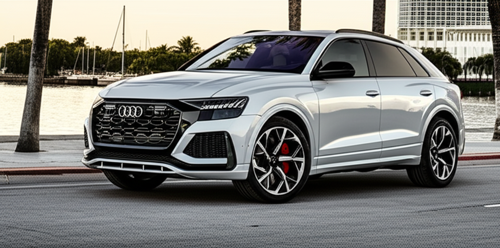 White Audi Rs Q8 exotic car rental