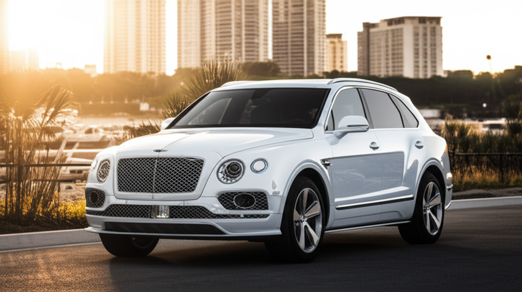 White Bentley Bentayga exotic car rental