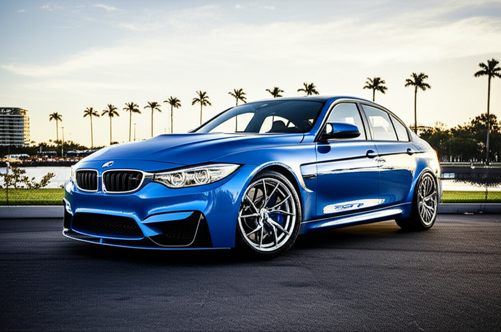 Blue BMW M3 exotic car rental