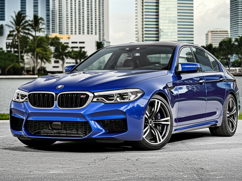 Blue BMW M5 Competition exotic car rental