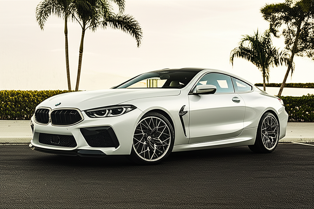 White BMW M850i exotic car rental