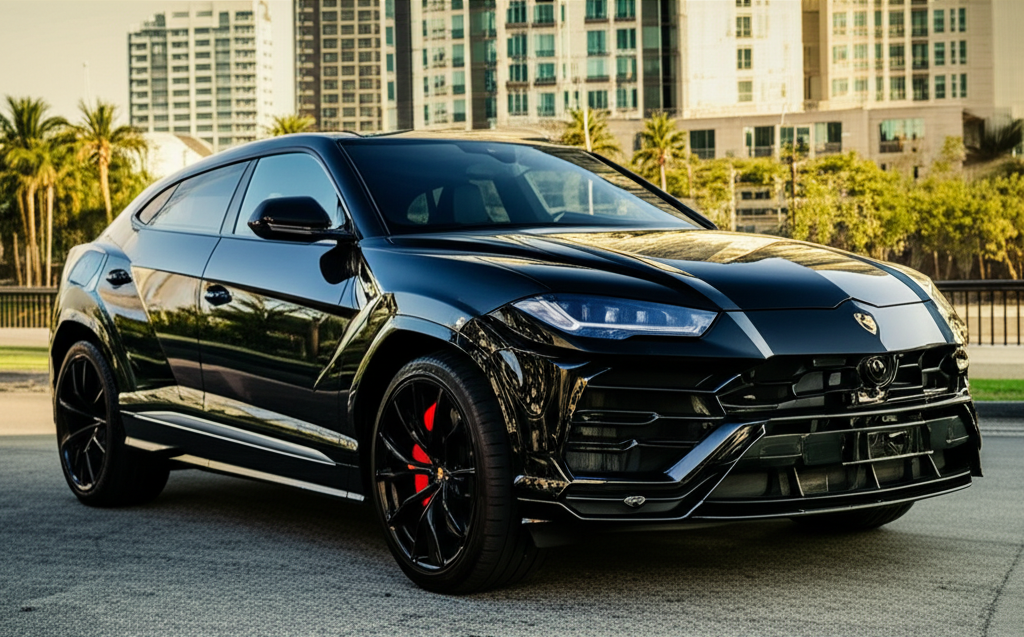 Black Lamborghini Urus exotic car rental