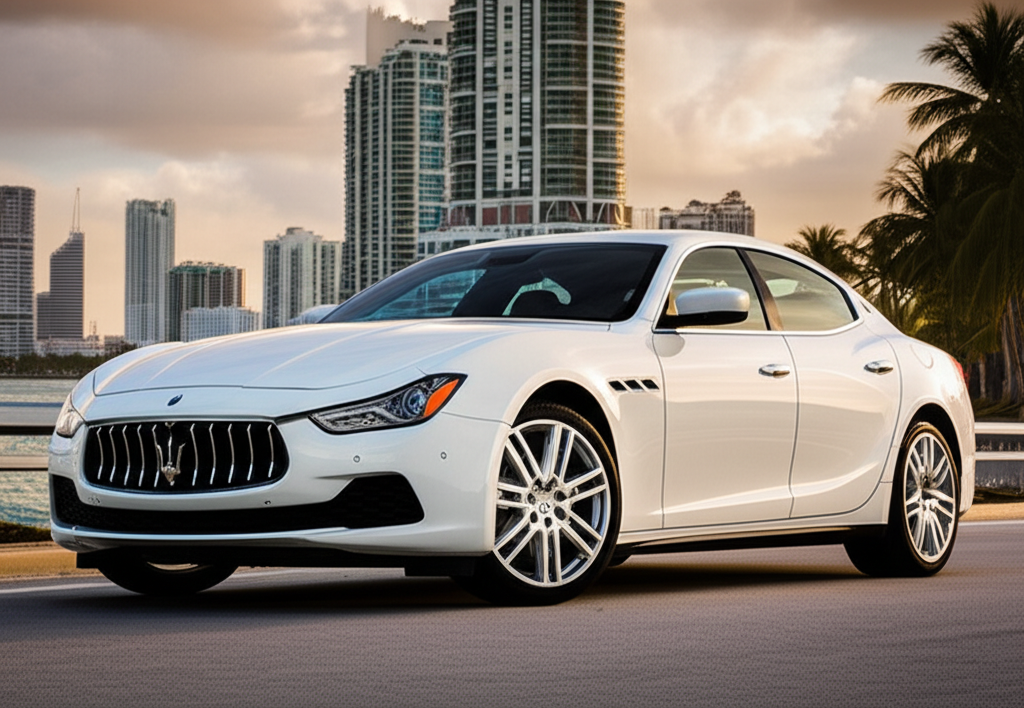 White Maserati Ghibli exotic car rental
