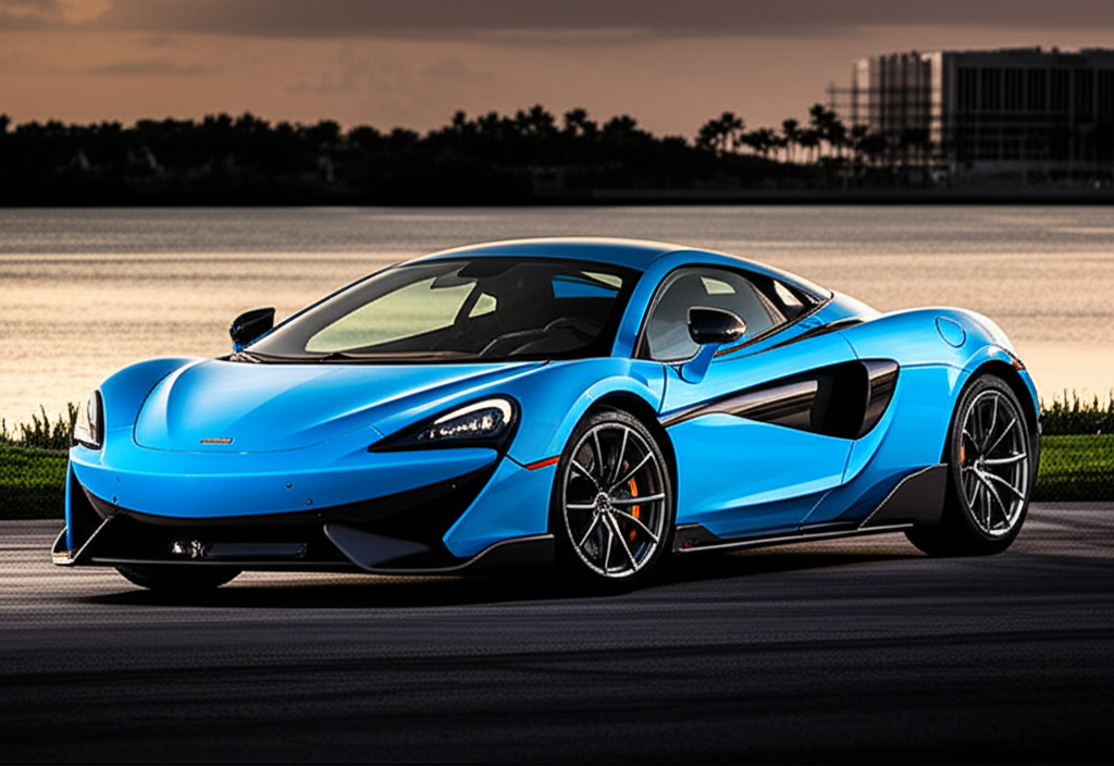 Blue Mclaren 600lt exotic car rental
