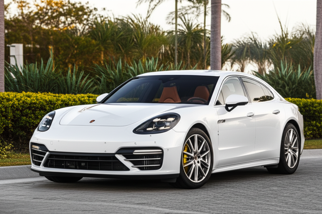 White Porsche Panamera exotic car rental