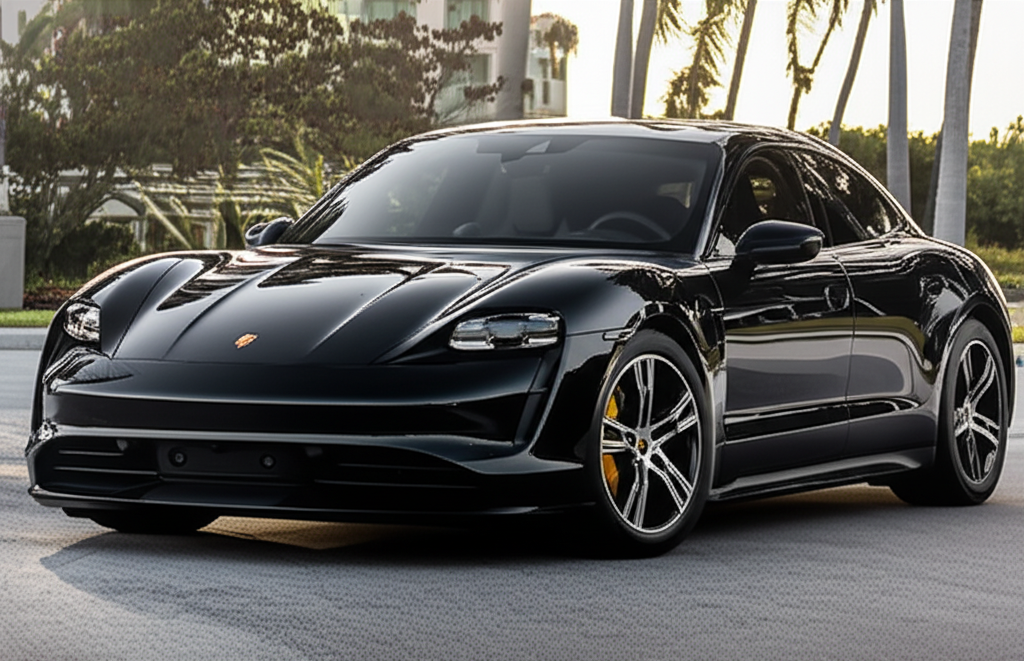 Black Porsche Taycan exotic car rental