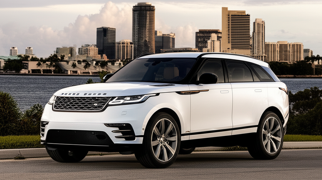 White Range Rover Velar exotic car rental
