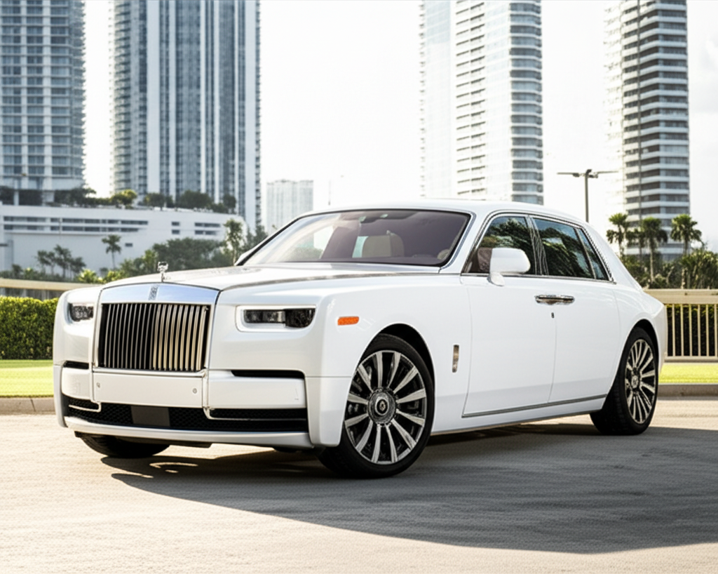 White Rolls-Royce Phantom exotic car rental
